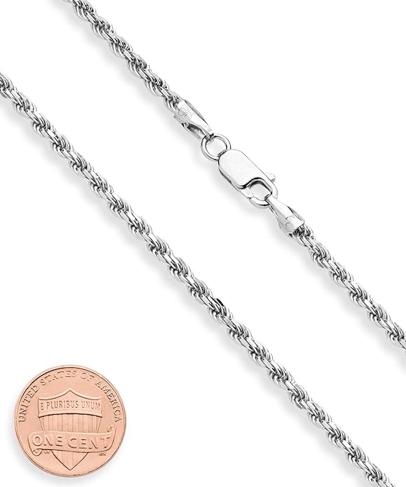 Luminous Italian Sterling Silver Rope-Chain Necklace 100% - 925 Sterling Silver