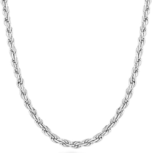 Luminous Italian Sterling Silver Rope-Chain Necklace 100% - 925 Sterling Silver