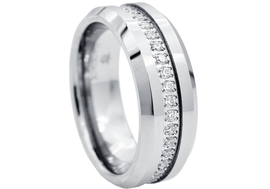 Tungsten Band Ring With a Circle Covered Cubic Zirconia 8mm - 100% Tungsten