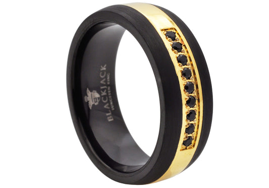 Eclipse Noir Gold Tungsten Band Ring 8mm - 100% Tungsten