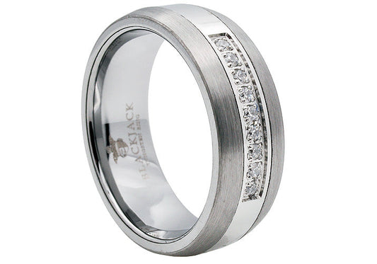Equinox Tungsten Band Ring With Cubic Zirconia 8mm - 100% Tungsten