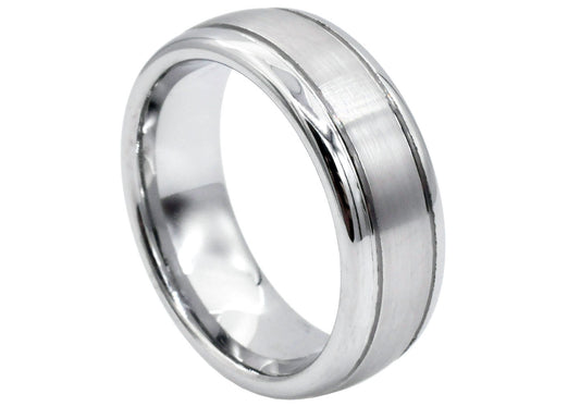 Dual Tone Tungsten Striped Ring 8mm - 100% Tungsten