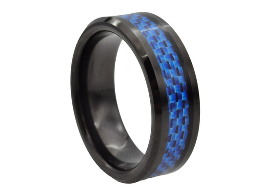 Midnight Sky Blue Carbon Tungsten Band Ring 8mm - 100% Tungsten
