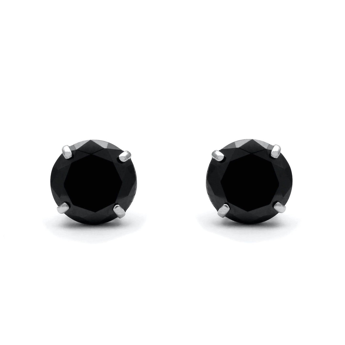 Sterling Silver Hypoallergenic Round Black CZ Push Back Earring - 100% Sterling Silver