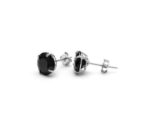 Sterling Silver Hypoallergenic Round Black CZ Push Back Earring - 100% Sterling Silver